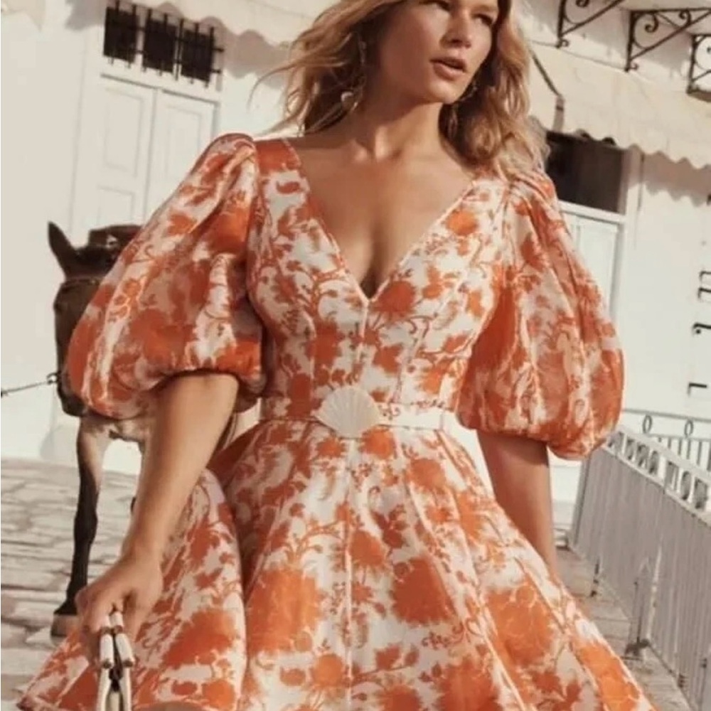 ❌SOLD❌Authentic Zimmermann Vibrant Orange Floral Long Sleeve Dress